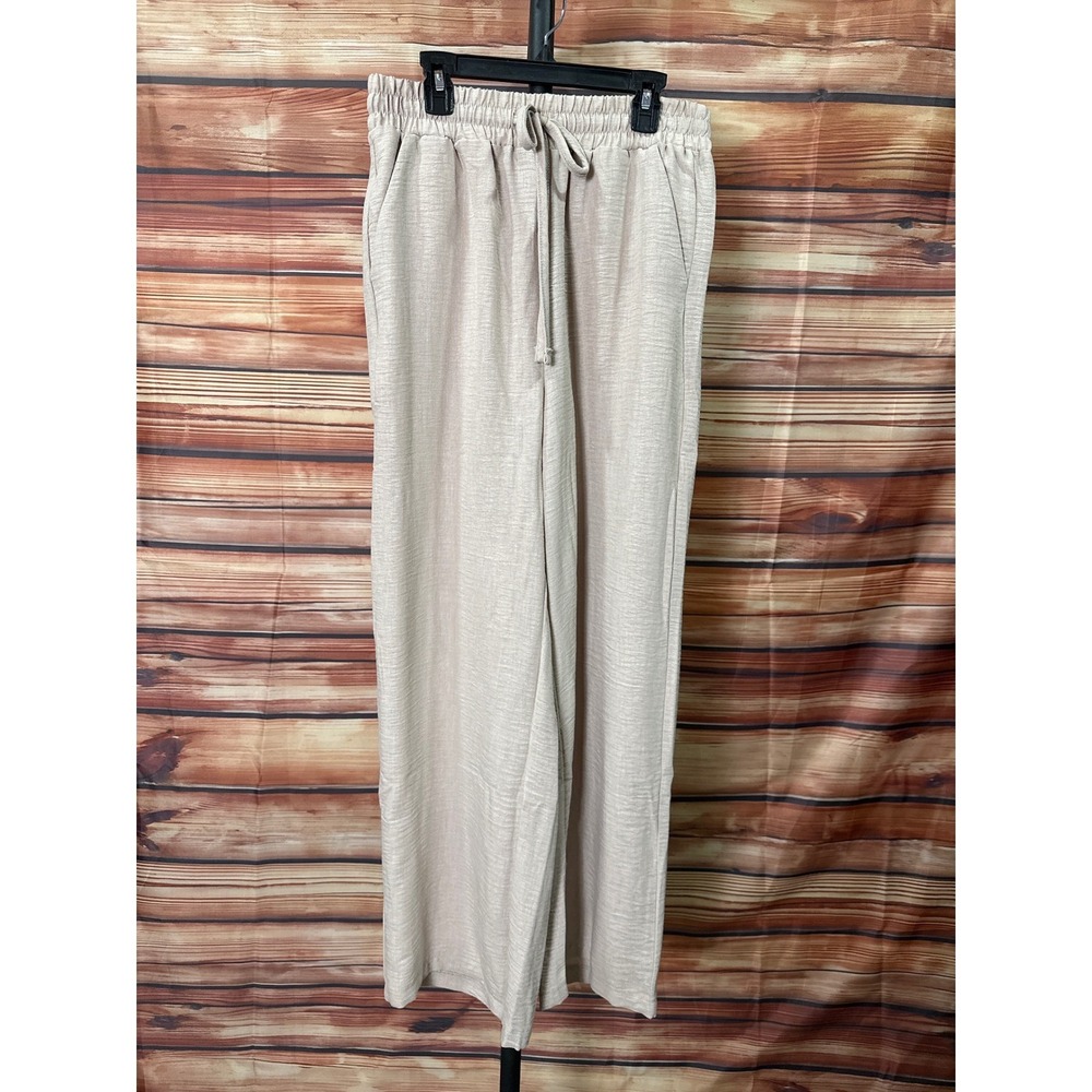 Zenana Women Ash Mocha Wide Leg Drawstring Waist Textured Pants Small - Picture 3 of 9
